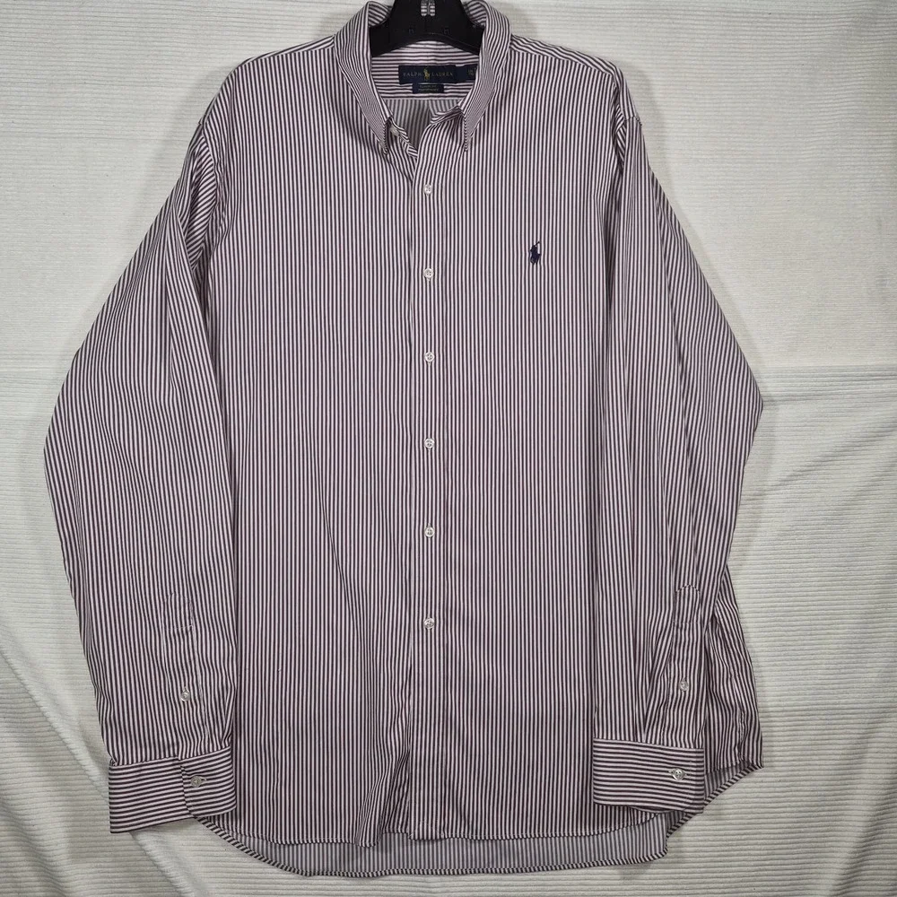 Ralph‎ Lauren Polo Classic Fit Performance Shirt Men's XXL Burgundy Stripe